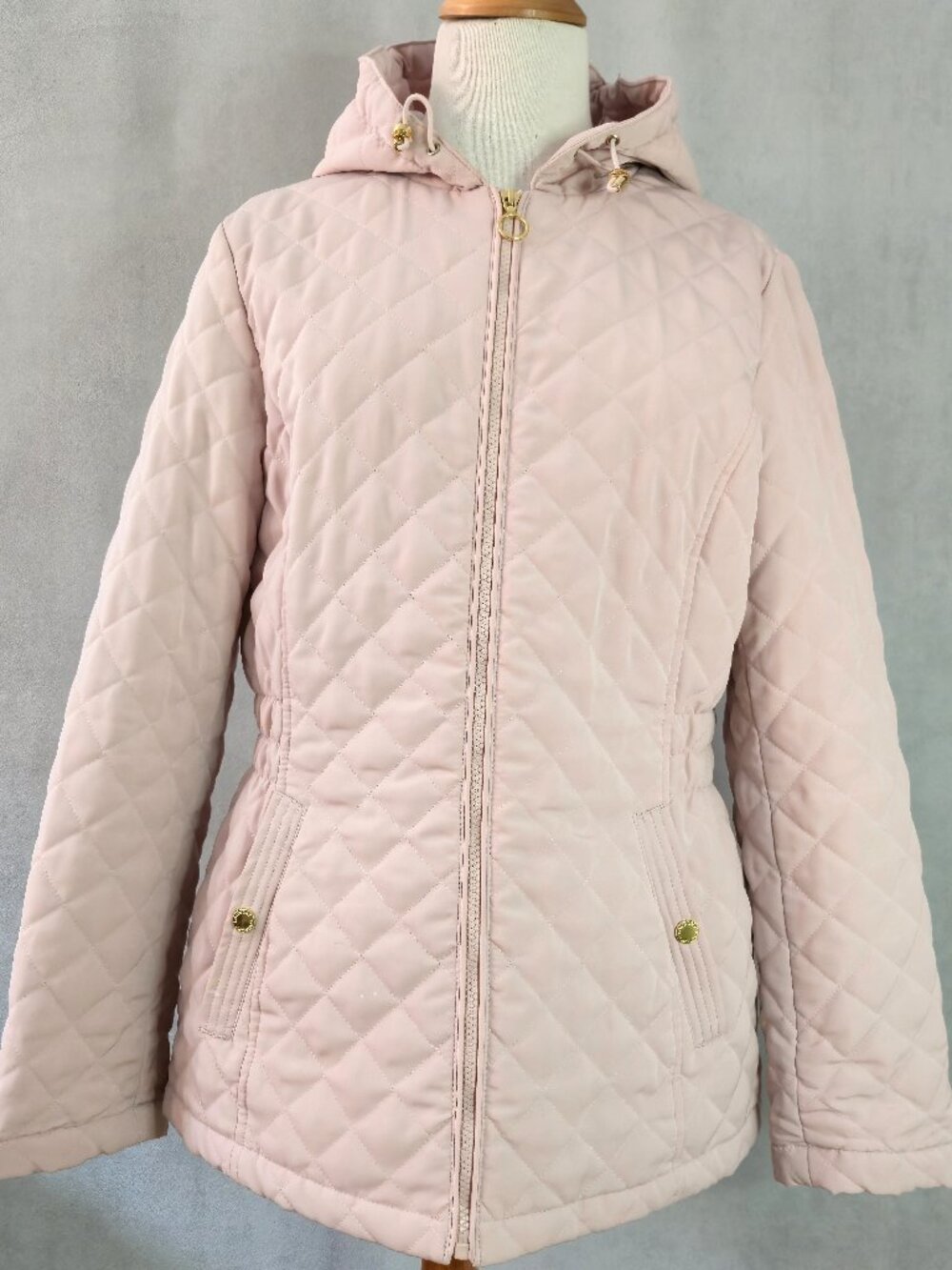 Laundry by Shelli Segal Pink Quilted Jacket | Size L | Gold Tone Hardware